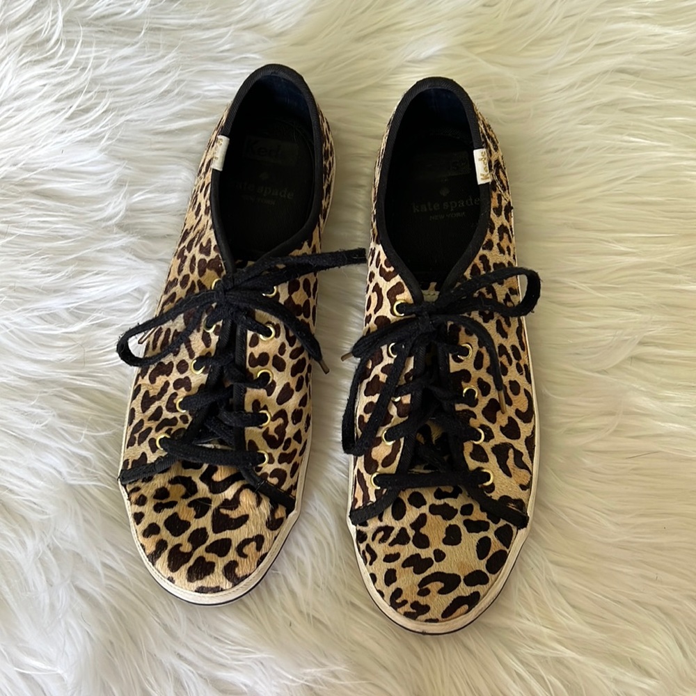 Kate spade cheetah print calf hair keds lace up sneakers size 6
